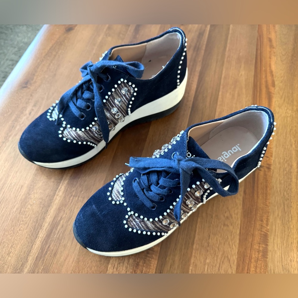 Desigual Wedge Pearl Suede Trainers with Crystal & Pearl Detail - Picture 2 of 12